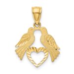 14k Polished Diamond-cut Love Birds with Heart Pendant - Image 3