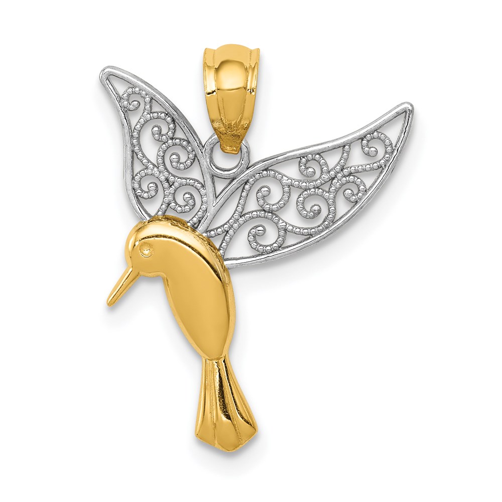 K5997.jpg 14k and White Rhodium Polished Hummingbird with Filigree Wings Pendant - Image 1