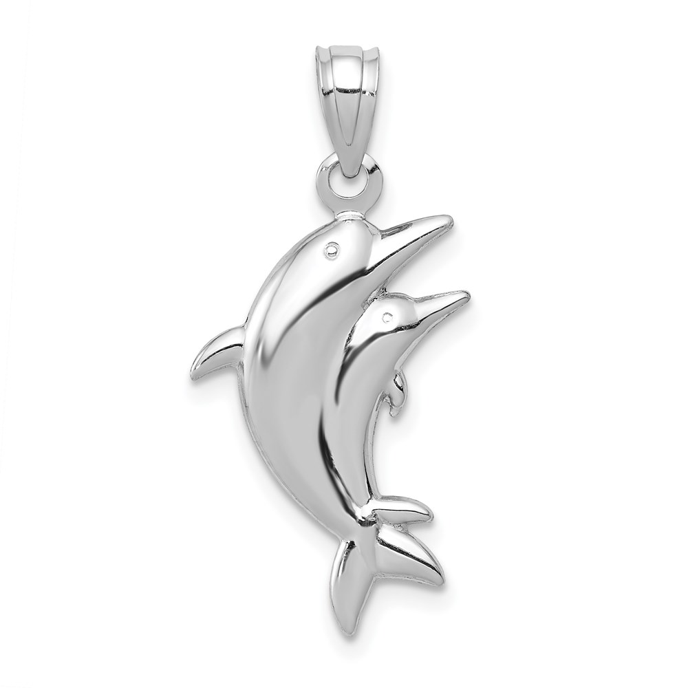 K6028.jpg 14k White Gold Dolphin Pair Pendant - Image 1