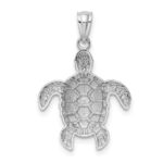 14k White Gold Diamond-cut Polished Sea Turtle Pendant - Image 3