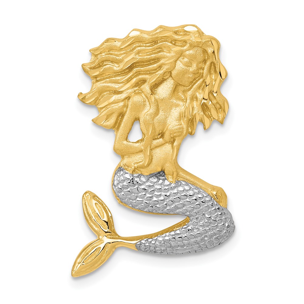 K6045.jpg 14k and White Rhodium Satin Diamond-cut Mermaid Omega Slide - Image 1