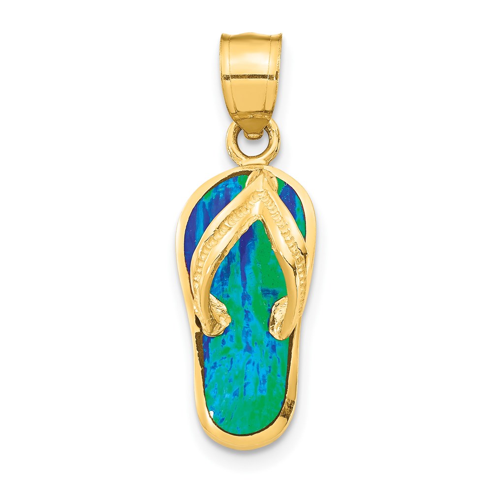 K6090.jpg 14k Polished 3-D Lab Created Blue Opal Flip Flop Pendant - Image 1