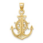 14k Satin Diamond-cut Anchor and Ships Wheel Pendant - Image 3
