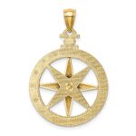 14K Diamond-Cut Polished and Satin Compass Pendant - Image 3