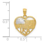 14k and White Rhodium Polished American Flag USA in Heart Pendant - Image 4