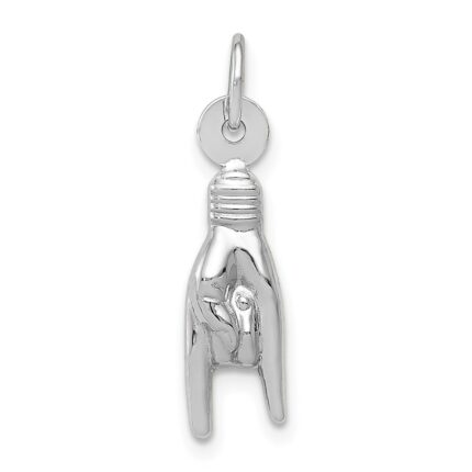 14K White Gold 3-D Rock On Sign Charm