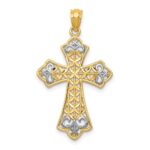 14k and White Rhodium Polished Diamond-cut Filigree Cross Pendant