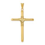 14K Polished with Center Wrap Tube Cross Pendant