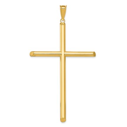 14k Extra Large Polished Tube Cross Pendant