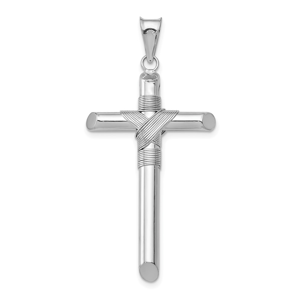 K6196.jpg 14K White Gold with Center Wrap Tube Cross Pendant - Image 1