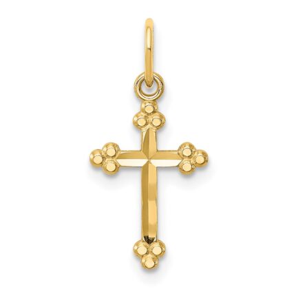 14k Small Diamond-cut Budded Cross Pendant
