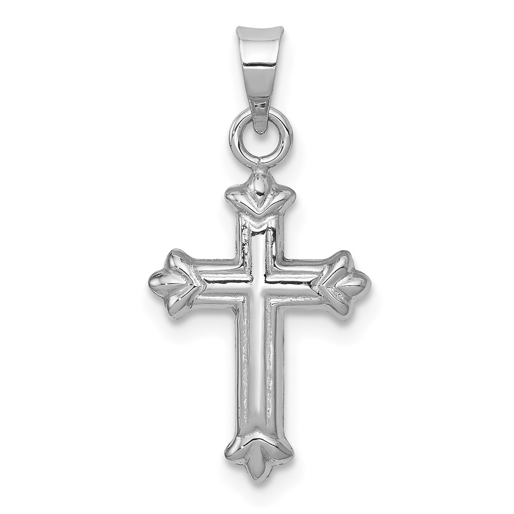 K6249.jpg 14k White Gold Fleur de Lis Hollow Cross Charm - Image 1