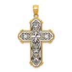 14k and White Rhodium Reversible Diamond-cut Filigree Cross Pendant