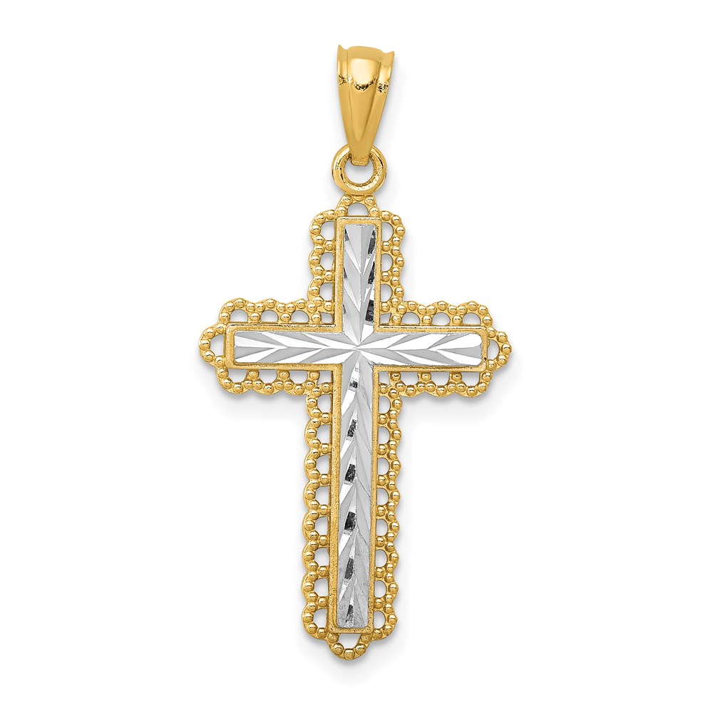 K6271.jpg 14k with White Rhodium Diamond-cut Budded Cross Pendant - Image 1