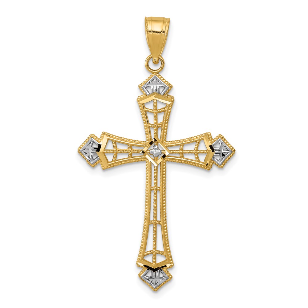 K6275.jpg 14k and White Rhodium Diamond-cut Cross Pendant - Image 1