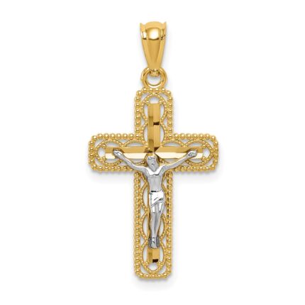 14k Two-tone Polished Crucifix Pendant