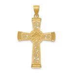 14k and White Rhodium Diamond-cut Filigree Cross Pendant - Image 4