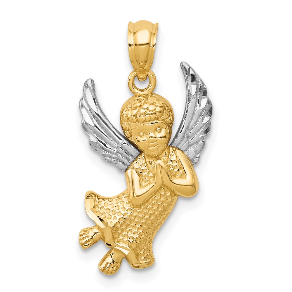 K6372.jpg 14k and White Rhodium Diamond-cut Praying Angel Pendant - Image 1