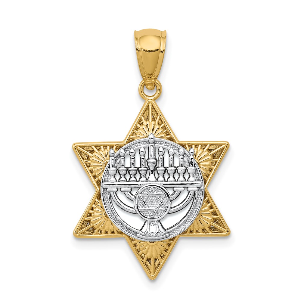 K6376.jpg 14K Two-Tone Fancy Star Of David and Menorah Pendant - Image 1