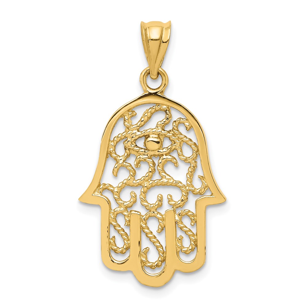 K6378.jpg 14k Polished Filigree Hamsa and Evil Eye Pendant - Image 1
