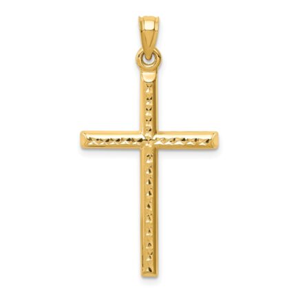 14k Hollow Diamond-cut Cross Pendant