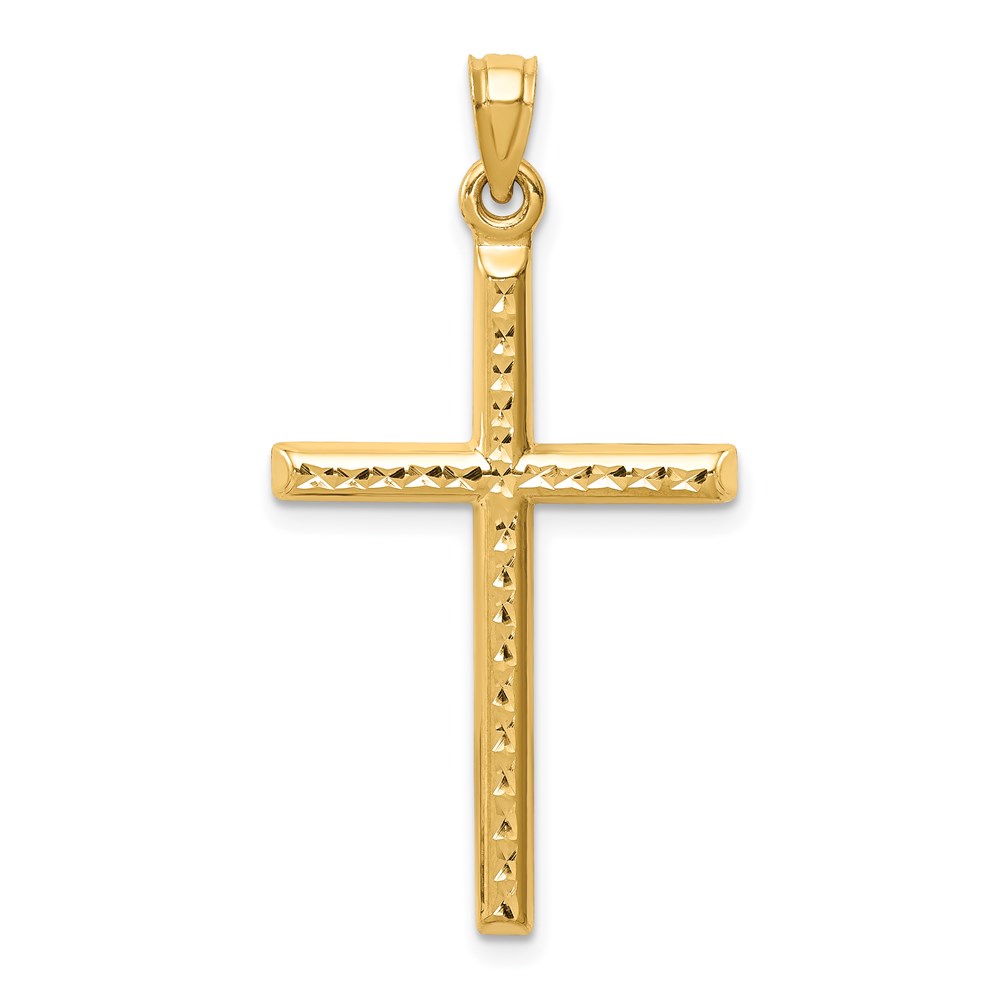 K6394.jpg 14k Hollow Diamond-cut Cross Pendant - Image 1