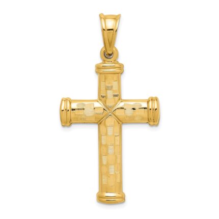 14k Hollow Diamond-cut Cross Pendant
