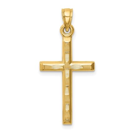 14k Hollow Diamond-cut Cross Pendant