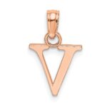 14K Rose Gold Polished Block Letter V Initial Pendant - Image 3