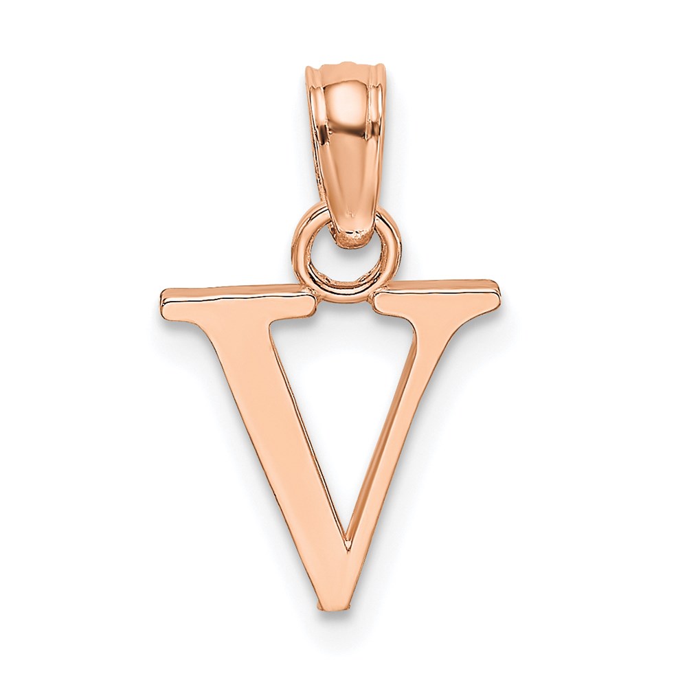K6423RV.jpg 14K Rose Gold Polished Block Letter V Initial Pendant - Image 1