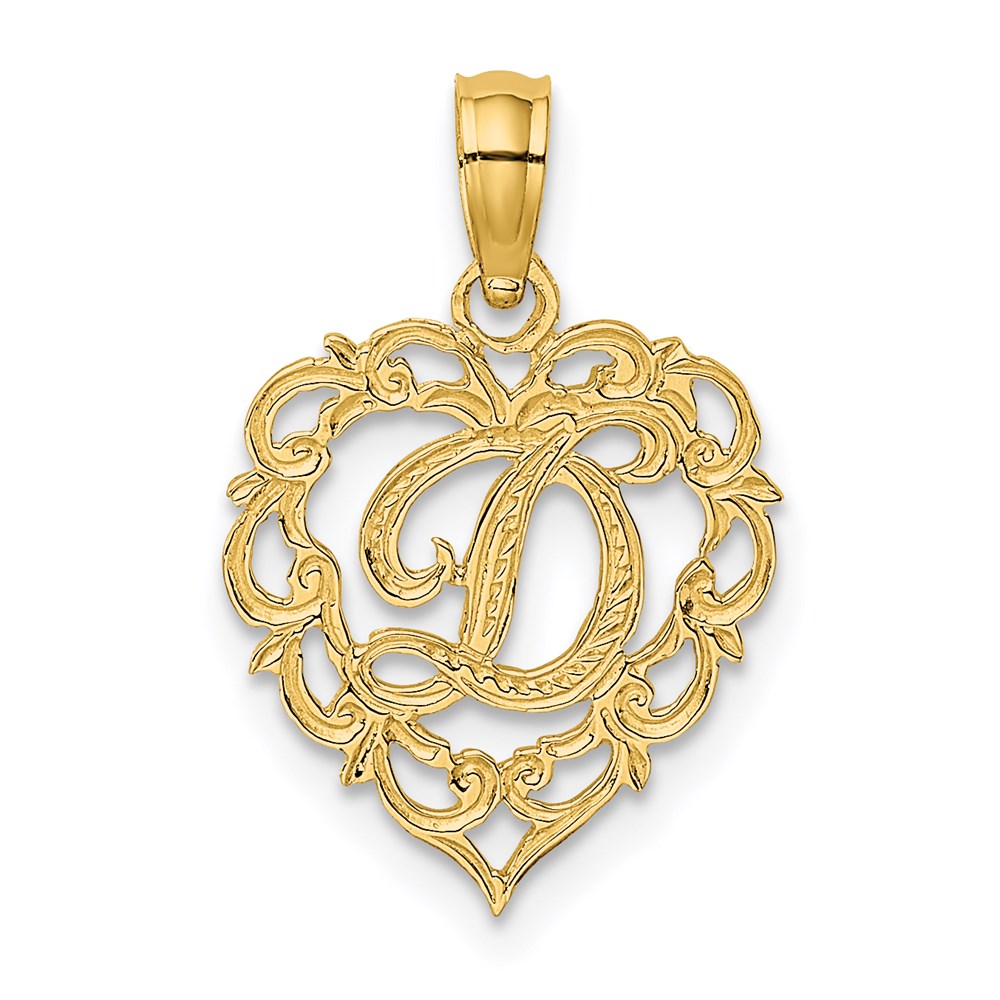 K6424D.jpg 14KY Heart Script Letter D Initial Charm - Image 1
