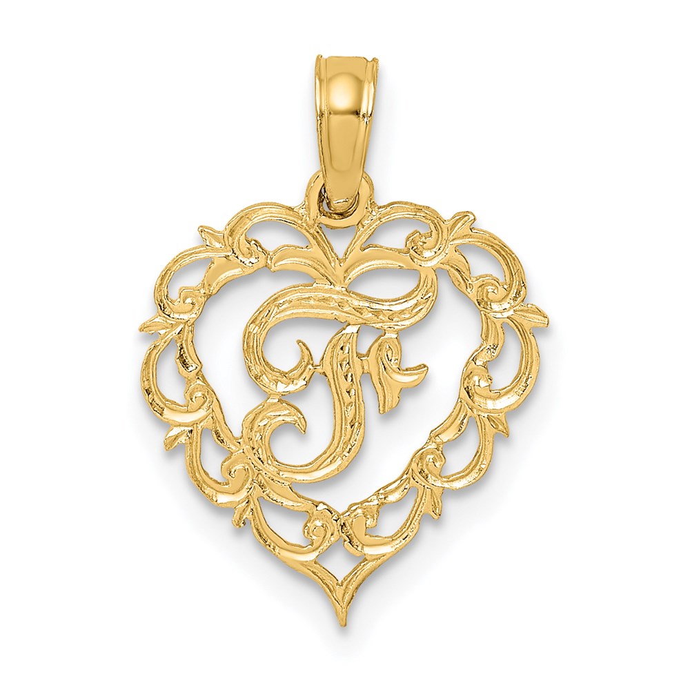 K6424F.jpg 14KY Heart Script Letter F Initial Charm - Image 1