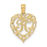 14KY Heart Script Letter K Initial Charm