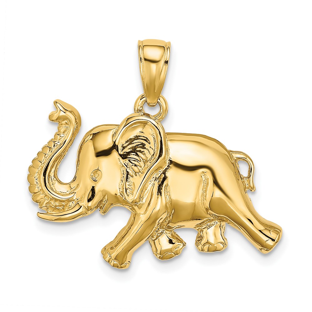 K6458.jpg 14K 2-D Elephant Running with Raised Trunk Charm - Image 1