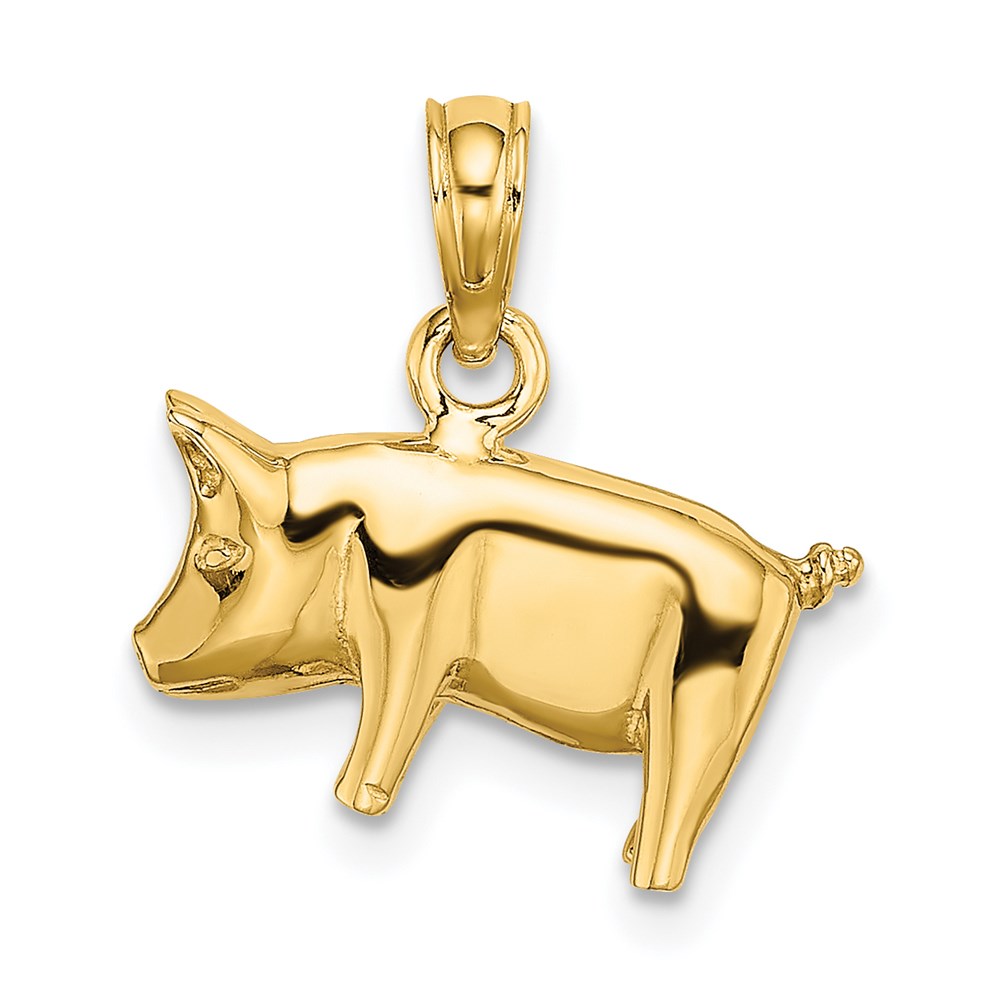 K6465.jpg 14K 3-D Polished Pig with Curly Tail Charm - Image 1
