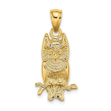 14K Textured Owl Charm