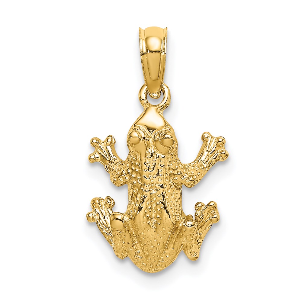 K6517.jpg 14K 2-D Textured Top View Frog Charm - Image 1