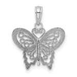 14K White Gold Polished and Beaded Butterfly Charm - Image 3