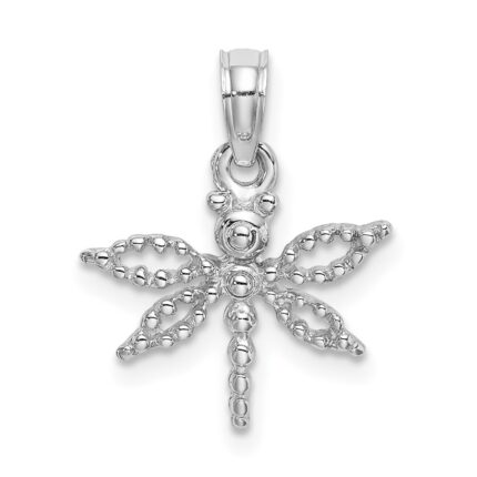 14K White Gold 2-D Mini Dragonfly with Cut-out Wings Charm