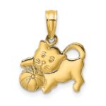 14K 3-D Polished Kitten with Ball Charm