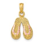 14k Pink Enameled 3-D Double Flip-Flop Charm