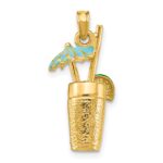 14K 3-D Cocktail Drink with Blue Enameled Umbrella and Lime Charm - Image 3