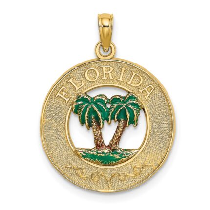 14K FLORIDA Enamel Palm Trees Circle Charm
