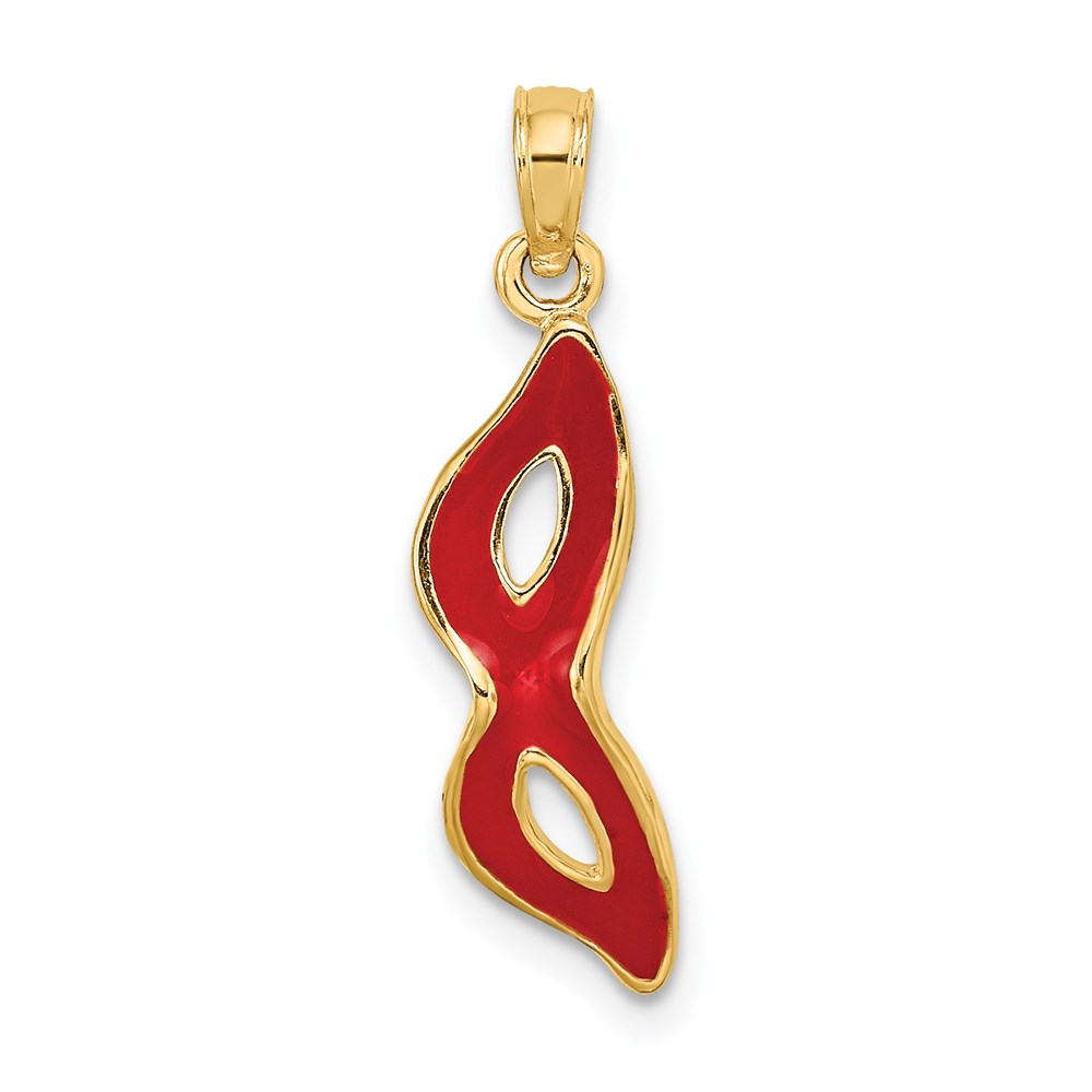 K6724.jpg 14K 3-D and Beveled with Red Enamel Masquerade Mask Pendant - Image 1