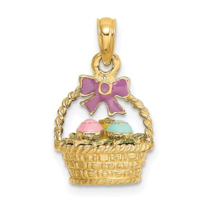 14K 3-D Enameled Easter Basket with Bow and Eggs Charm