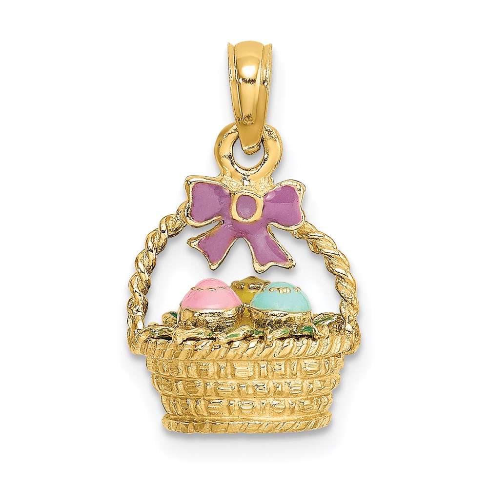 K6738.jpg 14K 3-D Enameled Easter Basket with Bow and Eggs Charm - Image 1