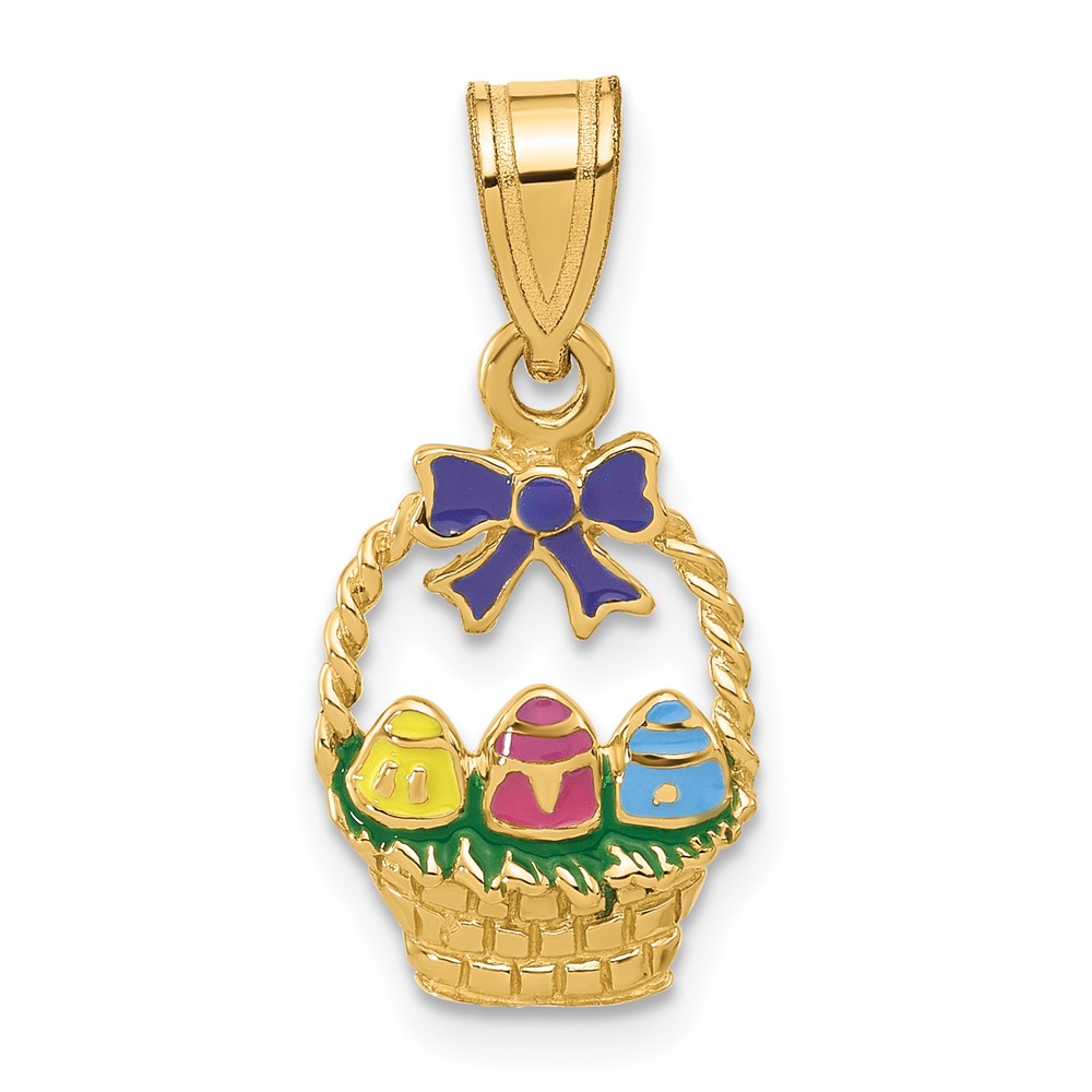 K6739.jpg 14K Enameled Easter Basket with Bow and Eggs Charm - Image 1