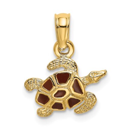 14K Small Textured and Brown Enameled Sea Turtle Charm