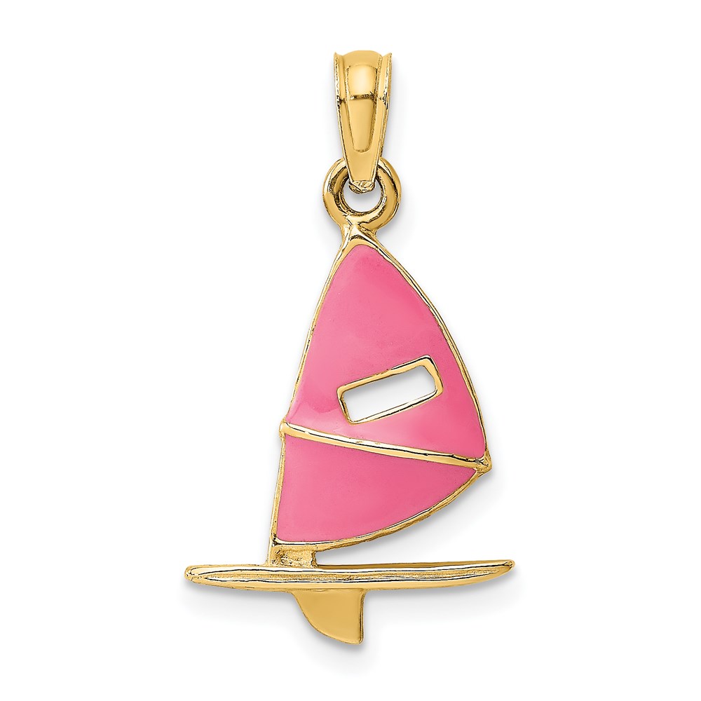 K6766.jpg 14K Pink Enameled Windsail Surf Board Charm - Image 1