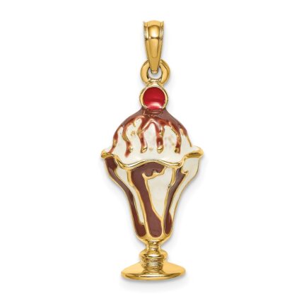 14K Brown and White Chocolate Ice Cream Sundae with Cherry Top Charm